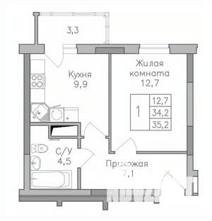1-к квартира, строящийся дом, 36м2, 1/25 этаж