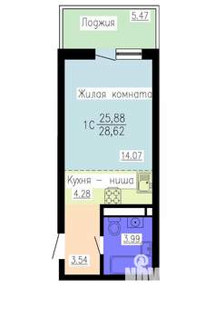 Студия квартира, вторичка, 29м2, 14/16 этаж