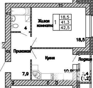 1-к квартира, вторичка, 43м2, 2/16 этаж