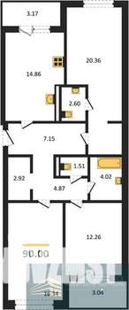 3-к квартира, вторичка, 90м2, 6/24 этаж