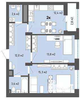 2-к квартира, сданный дом, 61м2, 4/13 этаж