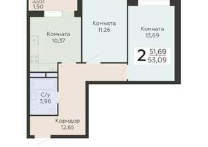 2-к квартира, вторичка, 53м2, 17/19 этаж
