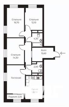 3-к квартира, строящийся дом, 97м2, 12/14 этаж