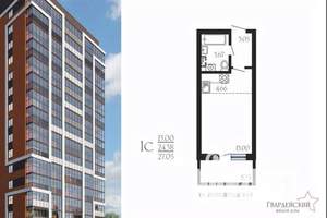 Студия квартира, вторичка, 27м2, 5/16 этаж