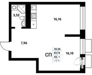 Студия квартира, строящийся дом, 44м2, 8/21 этаж