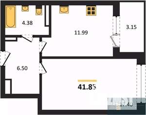 1-к квартира, вторичка, 42м2, 6/24 этаж