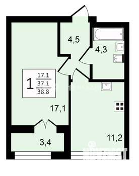1-к квартира, строящийся дом, 39м2, 3/24 этаж