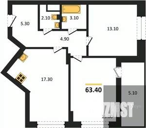 2-к квартира, вторичка, 63м2, 16/25 этаж
