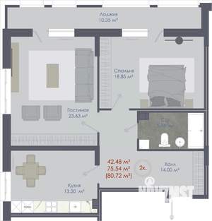 2-к квартира, строящийся дом, 81м2, 5/11 этаж