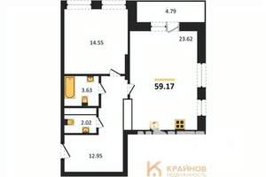 1-к квартира, вторичка, 59м2, 6/25 этаж