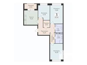 3-к квартира, строящийся дом, 94м2, 4/10 этаж
