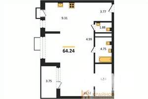 2-к квартира, вторичка, 64м2, 18/21 этаж