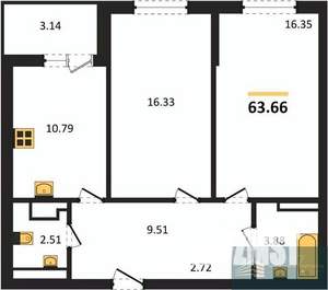 2-к квартира, вторичка, 64м2, 15/18 этаж