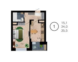 1-к квартира, вторичка, 36м2, 11/21 этаж