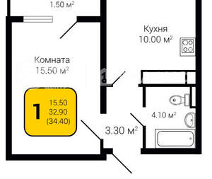 1-к квартира, строящийся дом, 34м2, 8/20 этаж