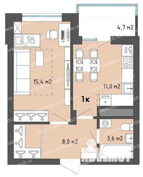 1-к квартира, строящийся дом, 40м2, 2/13 этаж