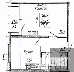 1-к квартира, вторичка, 38м2, 17/19 этаж