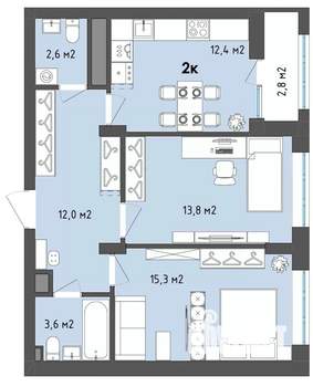 2-к квартира, вторичка, 61м2, 8/13 этаж