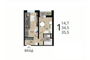 1-к квартира, строящийся дом, 36м2, 15/15 этаж