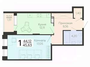 1-к квартира, вторичка, 46м2, 9/21 этаж