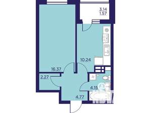 1-к квартира, строящийся дом, 39м2, 8/18 этаж