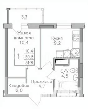 1-к квартира, строящийся дом, 32м2, 8/25 этаж