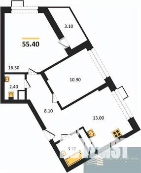 2-к квартира, вторичка, 56м2, 2/13 этаж