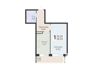 1-к квартира, вторичка, 38м2, 9/20 этаж