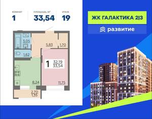 1-к квартира, вторичка, 34м2, 19/23 этаж