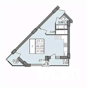 1-к квартира, вторичка, 36м2, 8/13 этаж