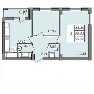 2-к квартира, вторичка, 58м2, 11/13 этаж