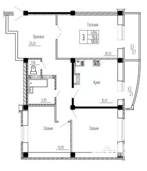 3-к квартира, строящийся дом, 101м2, 15/16 этаж
