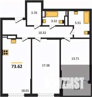 2-к квартира, вторичка, 74м2, 16/22 этаж