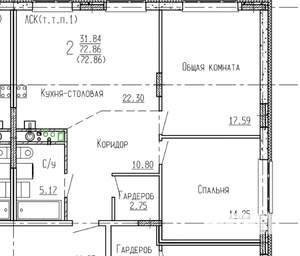 2-к квартира, вторичка, 73м2, 4/4 этаж
