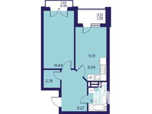 1-к квартира, вторичка, 50м2, 13/18 этаж