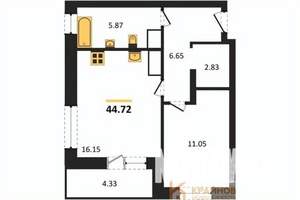1-к квартира, строящийся дом, 45м2, 25/25 этаж