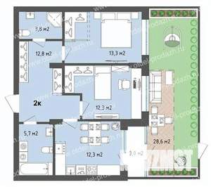 2-к квартира, вторичка, 70м2, 1/13 этаж