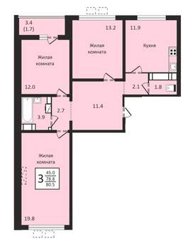 3-к квартира, вторичка, 81м2, 5/17 этаж