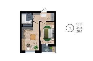 1-к квартира, вторичка, 36м2, 10/21 этаж