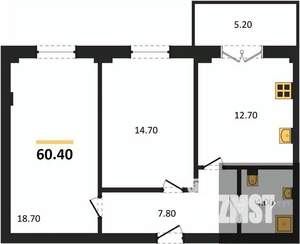 2-к квартира, вторичка, 60м2, 12/15 этаж