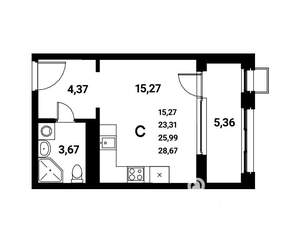 Студия квартира, строящийся дом, 26м2, 9/21 этаж