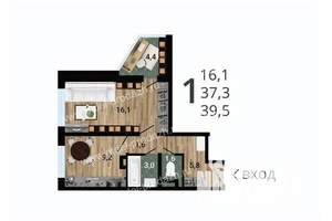 1-к квартира, строящийся дом, 40м2, 14/15 этаж