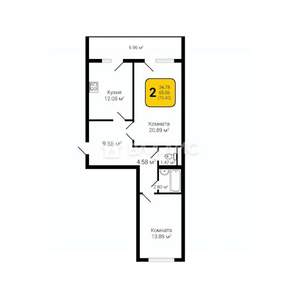 2-к квартира, вторичка, 70м2, 14/16 этаж