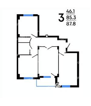 3-к квартира, строящийся дом, 88м2, 1/16 этаж