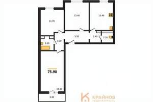 3-к квартира, вторичка, 76м2, 8/17 этаж