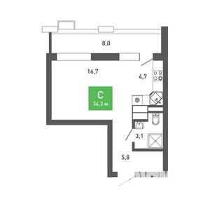 Студия квартира, вторичка, 34м2, 6/15 этаж