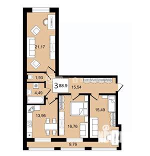 3-к квартира, строящийся дом, 89м2, 5/8 этаж