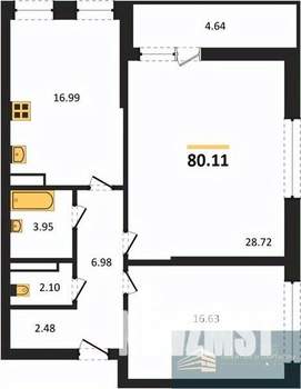 2-к квартира, вторичка, 80м2, 11/23 этаж