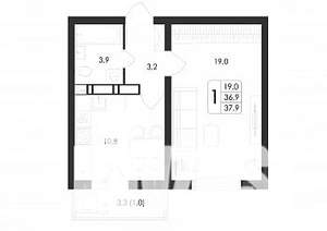 1-к квартира, строящийся дом, 38м2, 3/17 этаж