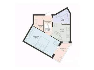1-к квартира, строящийся дом, 37м2, 4/13 этаж